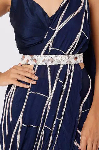 Navy blue saree with belt
