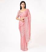 ONION PINK EMBROIDERED TASSEL SAREE WITH EMBROIDERED BLOUSE