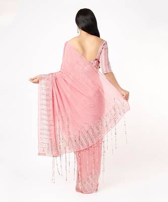 ONION PINK EMBROIDERED TASSEL SAREE WITH EMBROIDERED BLOUSE 2