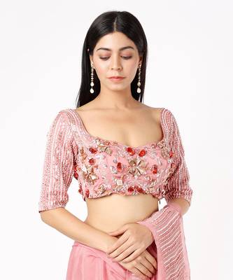 ONION PINK EMBROIDERED TASSEL SAREE WITH EMBROIDERED BLOUSE 3