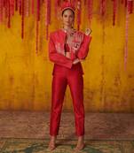 Ruby Red Embroidered Pant Set