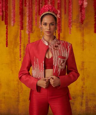 Ruby Red Embroidered Pant Set 2