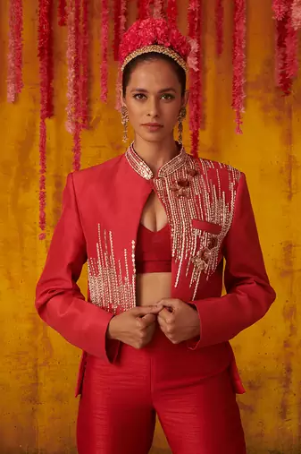 Ruby Red Embroidered Pant Set
