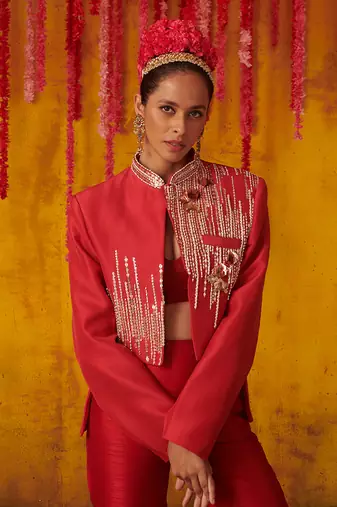 Ruby Red Embroidered Pant Set