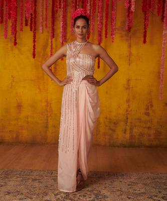 Light Pink Satin Organza Dhoti Set 1