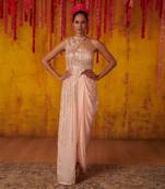 Light Pink Satin Organza Dhoti Set