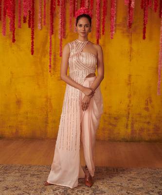 Light Pink Satin Organza Dhoti Set 2