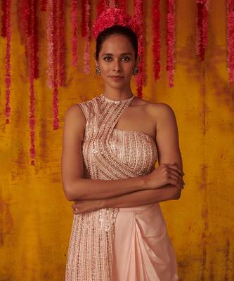 Light Pink Satin Organza Dhoti Set 3