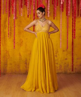 Mustard Yellow Silk Anarkali 1