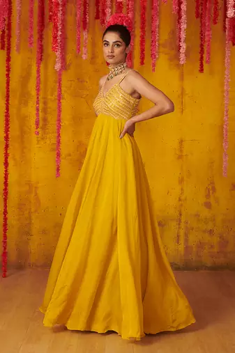 Mustard Yellow Silk Anarkali