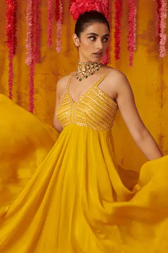 Mustard Yellow Silk Anarkali