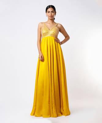 Mustard Yellow Silk Anarkali 4