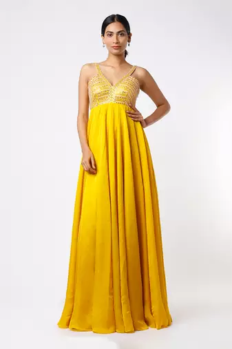 Mustard Yellow Silk Anarkali