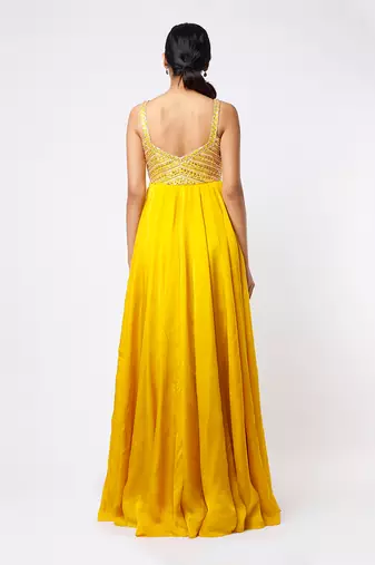 Mustard Yellow Silk Anarkali
