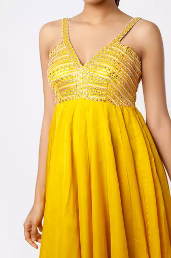Mustard Yellow Silk Anarkali
