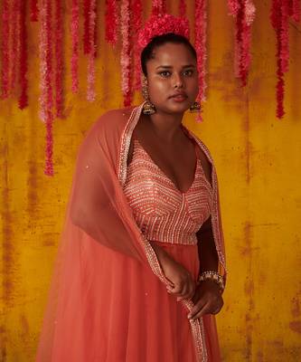 Coral Orange Embellished Anarkali Set 6