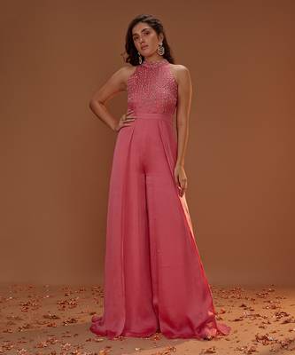 SIMON PINK HALTER NECK JUMPSUIT WITH OVERLAY 1