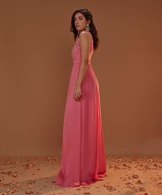 SIMON PINK HALTER NECK JUMPSUIT WITH OVERLAY 2