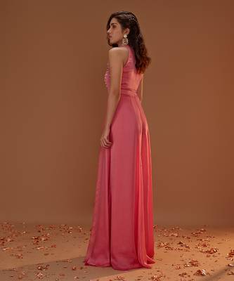 SIMON PINK HALTER NECK JUMPSUIT WITH OVERLAY 3