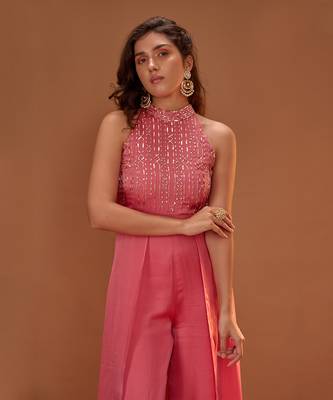 SIMON PINK HALTER NECK JUMPSUIT WITH OVERLAY 4