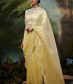Yellow plain organza saree with blouse
