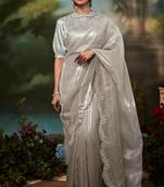 Grey plain organza saree with blouse