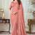 Salmon embroidered silk saree with blouse