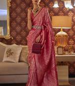 Rani Pink Woven Silk Blend Saree With Blouse