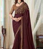 Maroon embroidered silk saree with blouse