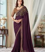 Wine embroidered silk saree with blouse