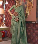 Green Woven Silk Blend Saree With Blouse