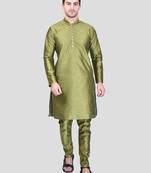 PRINTCULTR Men's Silk Traditional Kurta Pyjama Set | Regular Long Sleeve, Straight, Knee Length  Neck Solid Kurta