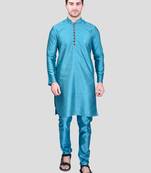 PRINTCULTR Men's Silk Traditional Kurta Pyjama Set | Regular Long Sleeve, Straight, Knee Length  Neck Solid Kurta