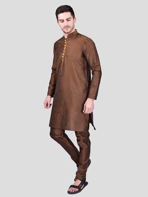 PRINTCULTR Men's Silk Traditional Kurta Pyjama Set | Regular Long Sleeve, Straight, Knee Length  Neck Solid Kurta 2
