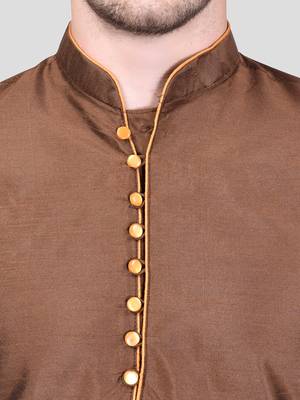 PRINTCULTR Men's Silk Traditional Kurta Pyjama Set | Regular Long Sleeve, Straight, Knee Length  Neck Solid Kurta 4