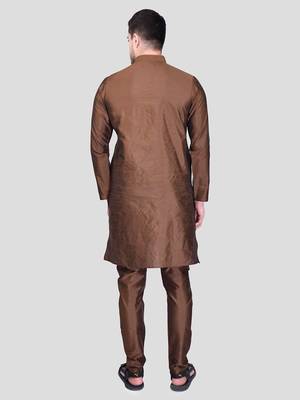 PRINTCULTR Men's Silk Traditional Kurta Pyjama Set | Regular Long Sleeve, Straight, Knee Length  Neck Solid Kurta 5