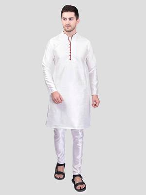 PRINTCULTR Men's Silk Traditional Kurta Pyjama Set | Regular Long Sleeve, Straight, Knee Length  Neck Solid Kurta 1