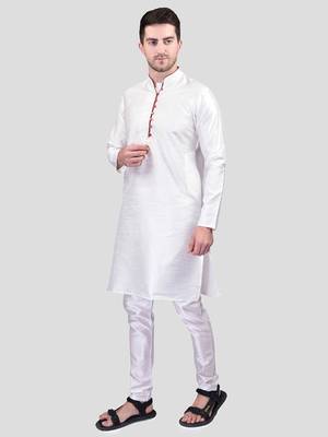 PRINTCULTR Men's Silk Traditional Kurta Pyjama Set | Regular Long Sleeve, Straight, Knee Length  Neck Solid Kurta 2