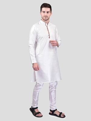 PRINTCULTR Men's Silk Traditional Kurta Pyjama Set | Regular Long Sleeve, Straight, Knee Length  Neck Solid Kurta 3
