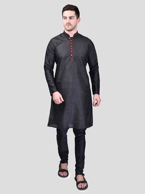 PRINTCULTR Men's Silk Traditional Kurta Pyjama Set | Regular Long Sleeve, Straight, Knee Length  Neck Solid Kurta 1