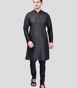 PRINTCULTR Men's Silk Traditional Kurta Pyjama Set | Regular Long Sleeve, Straight, Knee Length  Neck Solid Kurta