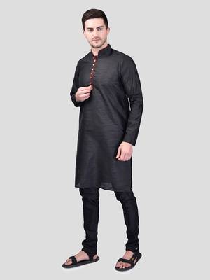 PRINTCULTR Men's Silk Traditional Kurta Pyjama Set | Regular Long Sleeve, Straight, Knee Length  Neck Solid Kurta 2