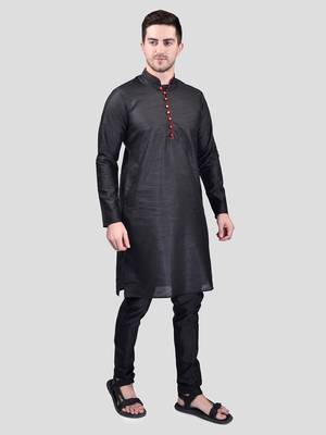 PRINTCULTR Men's Silk Traditional Kurta Pyjama Set | Regular Long Sleeve, Straight, Knee Length  Neck Solid Kurta 3