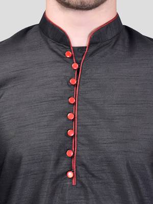 PRINTCULTR Men's Silk Traditional Kurta Pyjama Set | Regular Long Sleeve, Straight, Knee Length  Neck Solid Kurta 4