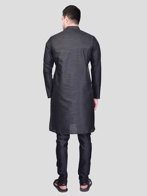 PRINTCULTR Men's Silk Traditional Kurta Pyjama Set | Regular Long Sleeve, Straight, Knee Length  Neck Solid Kurta 5