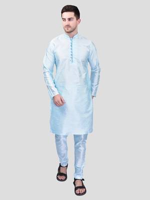PRINTCULTR Men's Silk Traditional Kurta Pyjama Set | Regular Long Sleeve, Straight, Knee Length  Neck Solid Kurta 1