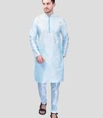 PRINTCULTR Men's Silk Traditional Kurta Pyjama Set | Regular Long Sleeve, Straight, Knee Length  Neck Solid Kurta