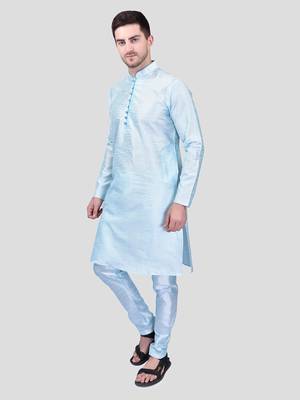 PRINTCULTR Men's Silk Traditional Kurta Pyjama Set | Regular Long Sleeve, Straight, Knee Length  Neck Solid Kurta 2