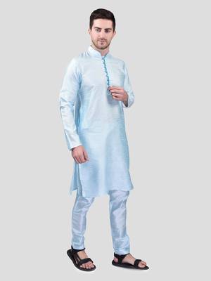 PRINTCULTR Men's Silk Traditional Kurta Pyjama Set | Regular Long Sleeve, Straight, Knee Length  Neck Solid Kurta 3