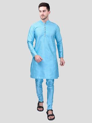 PRINTCULTR Men's Silk Traditional Kurta Pyjama Set | Regular Long Sleeve, Straight, Knee Length  Neck Solid Kurta 1